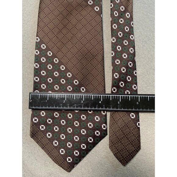 Vintage Morses Shopping Center Brown Geometric Polyester Mens Tie Necktie - Picture 2 of 5